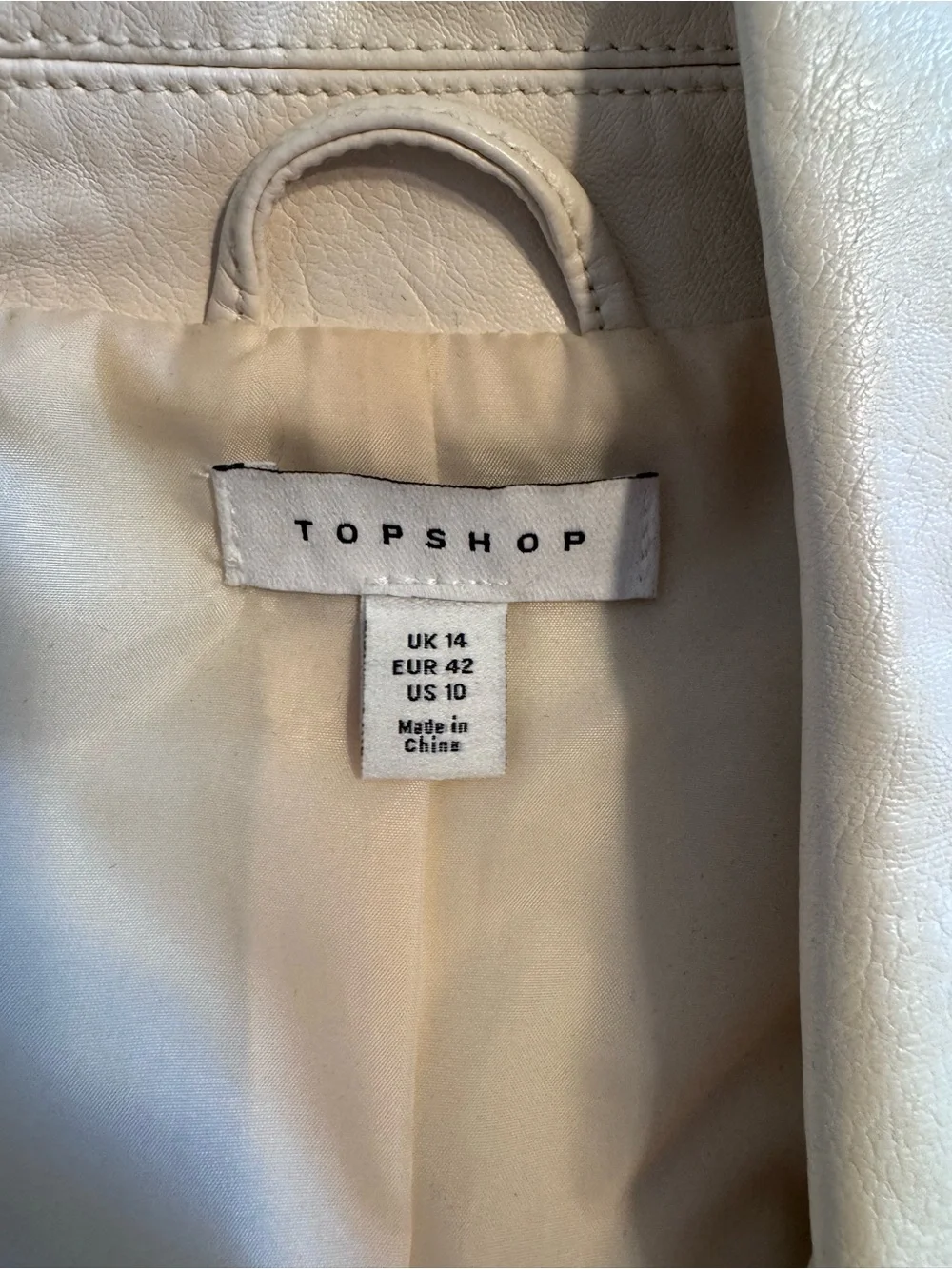 Womens Cream Faux Leather Moto Jacket